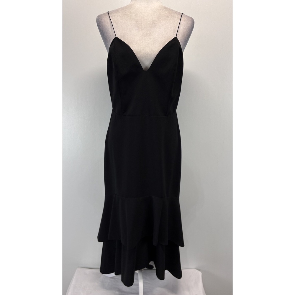 Alice + Olivia Midi Dress Gown Sz 10 Women's Black Tiered Skirt Spaghetti Straps
